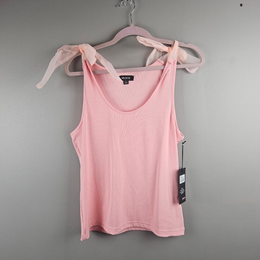 Wildfox Top Candy Pink Ribbed Stretch Tank Top Tie Bow Sleeves Size Large